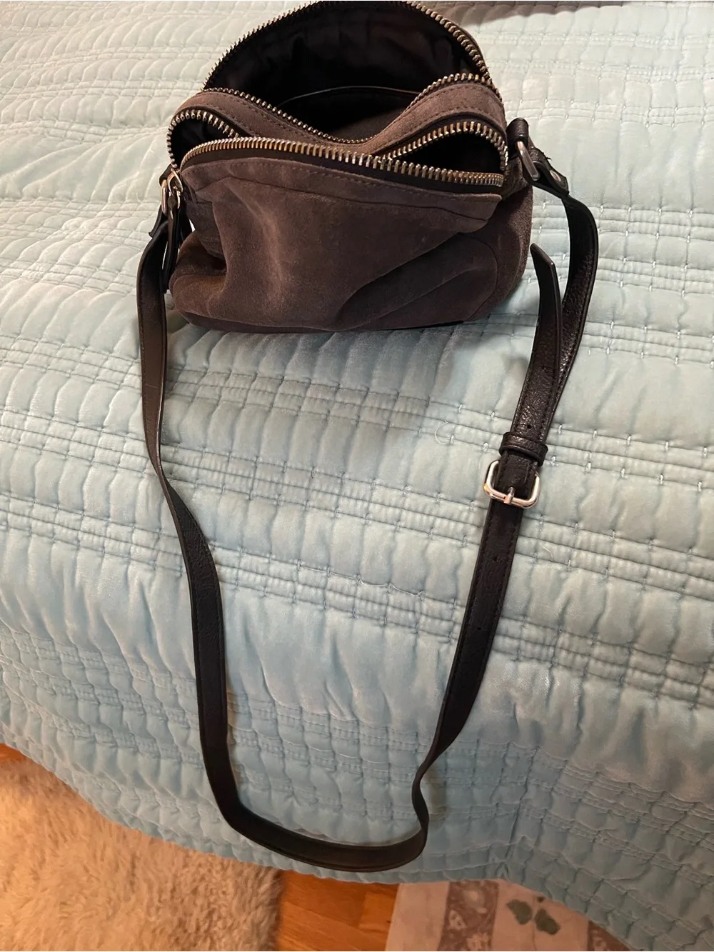 silence + noise Gray Suede Crossbody Bag with Black Trim